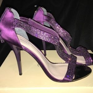 Glint Purple Crystal Heels Open Toe Formal